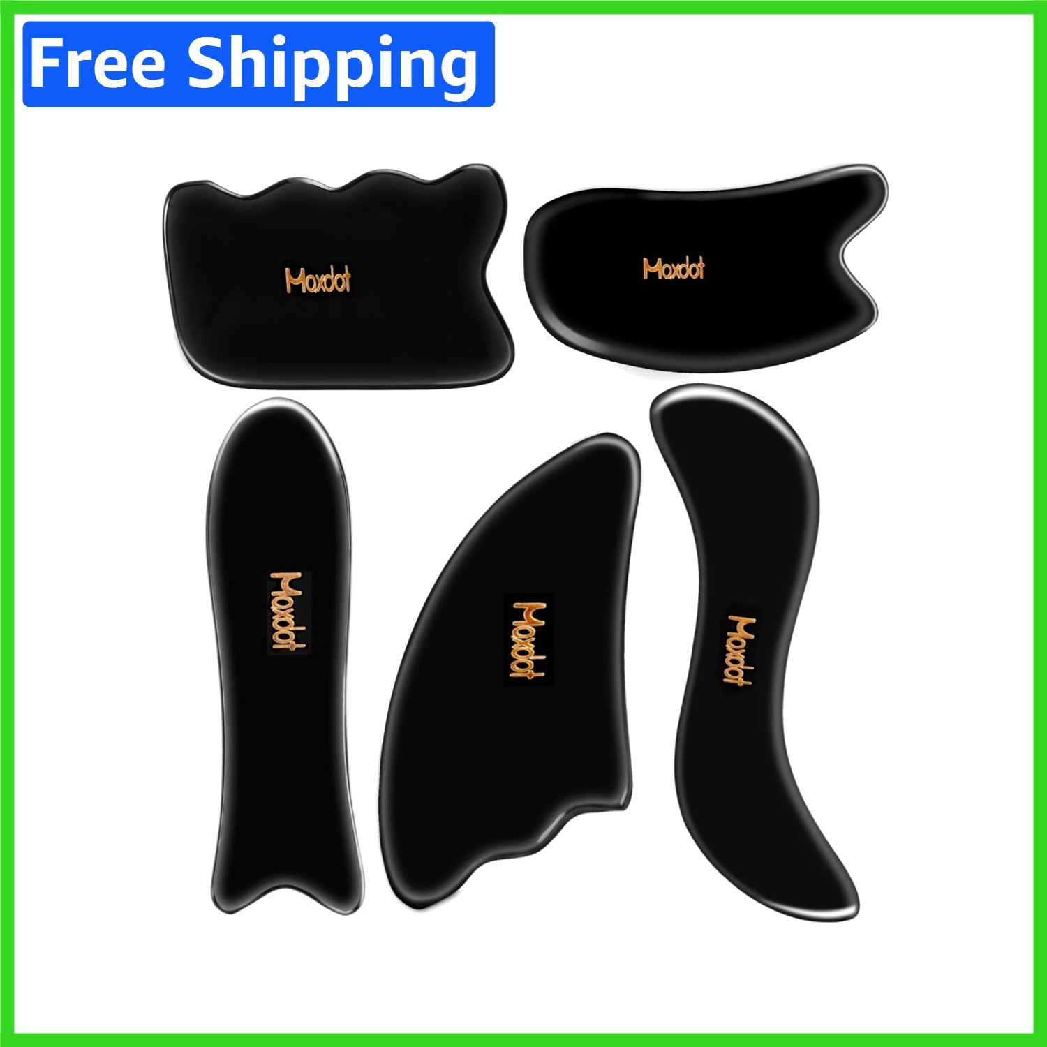 Versatile Gua Sha Scraping Tools – 5-Sizes for All Body Areas, Black & Orange