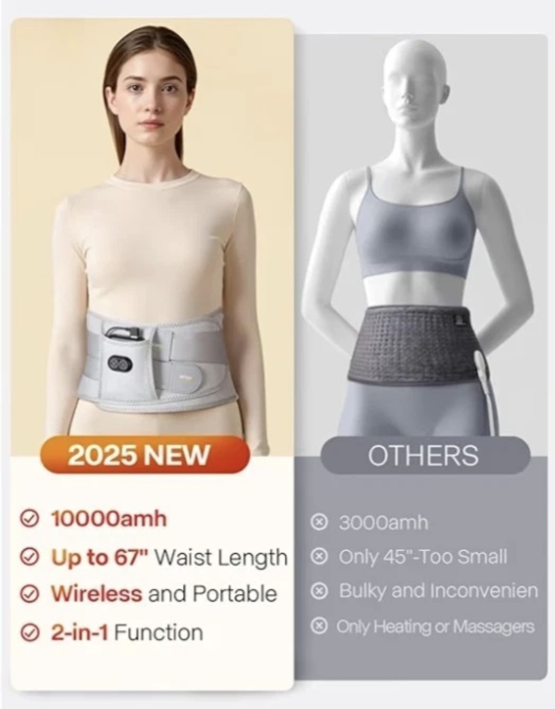Cordless Heating Massager Belt for Back Pain Relief with Power Bank