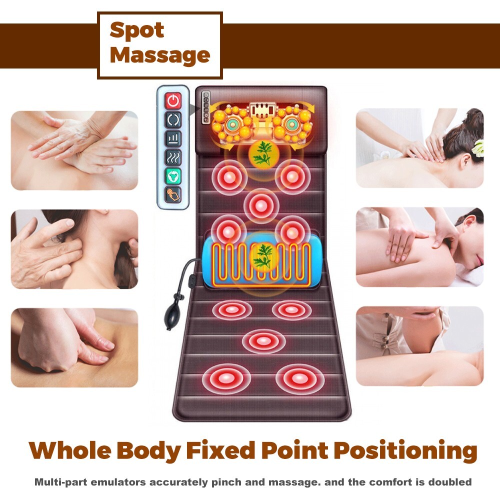 Foldable Full Body Electric Massage Mat for Bed w/ Shiatsu Heated Neck Massager
