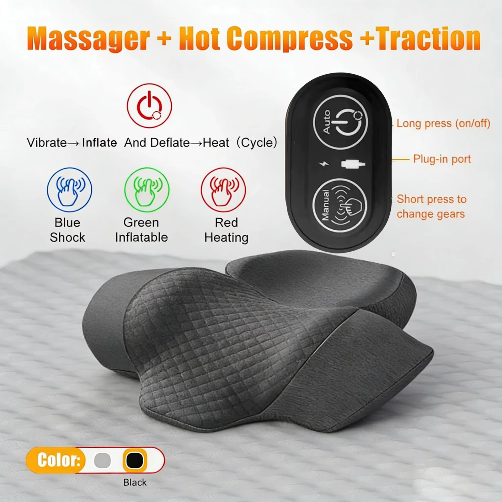 Cervical Neck Massager Pillow with Heating and Vibration for Back Support