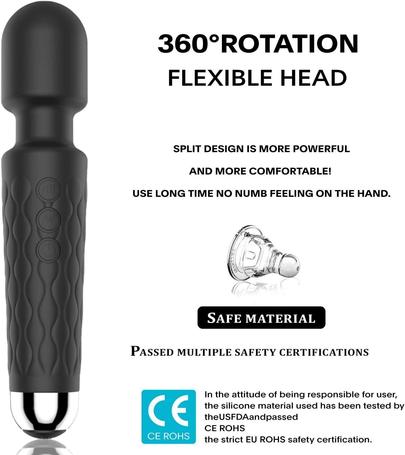 Handheld Massager Vibrator 3 colors Rechargeable 20 Speed Wand Massage Vibrating