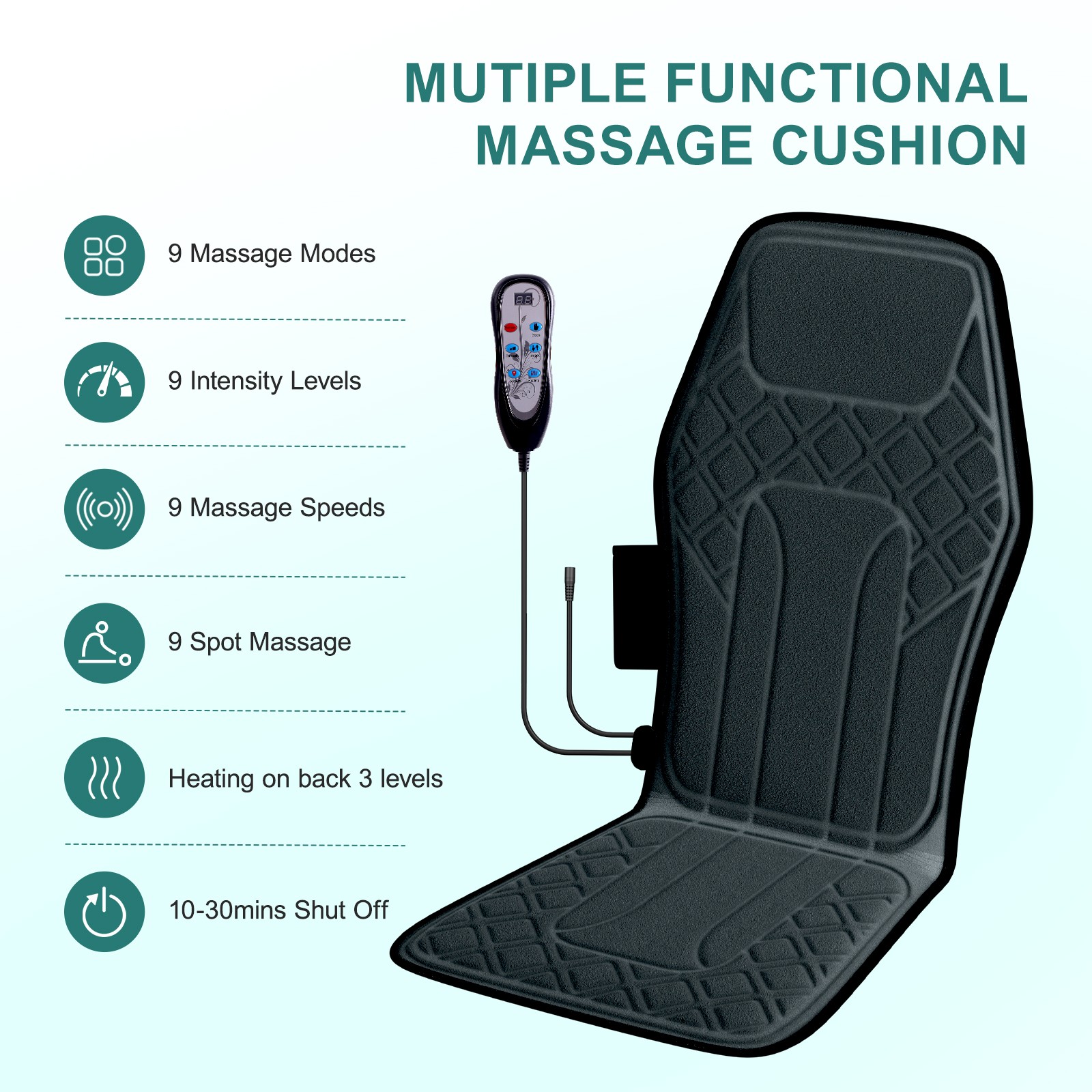 9 Modes Seat Chair Massager Pad Car Seat Cushion Back Massager with Heat Plush