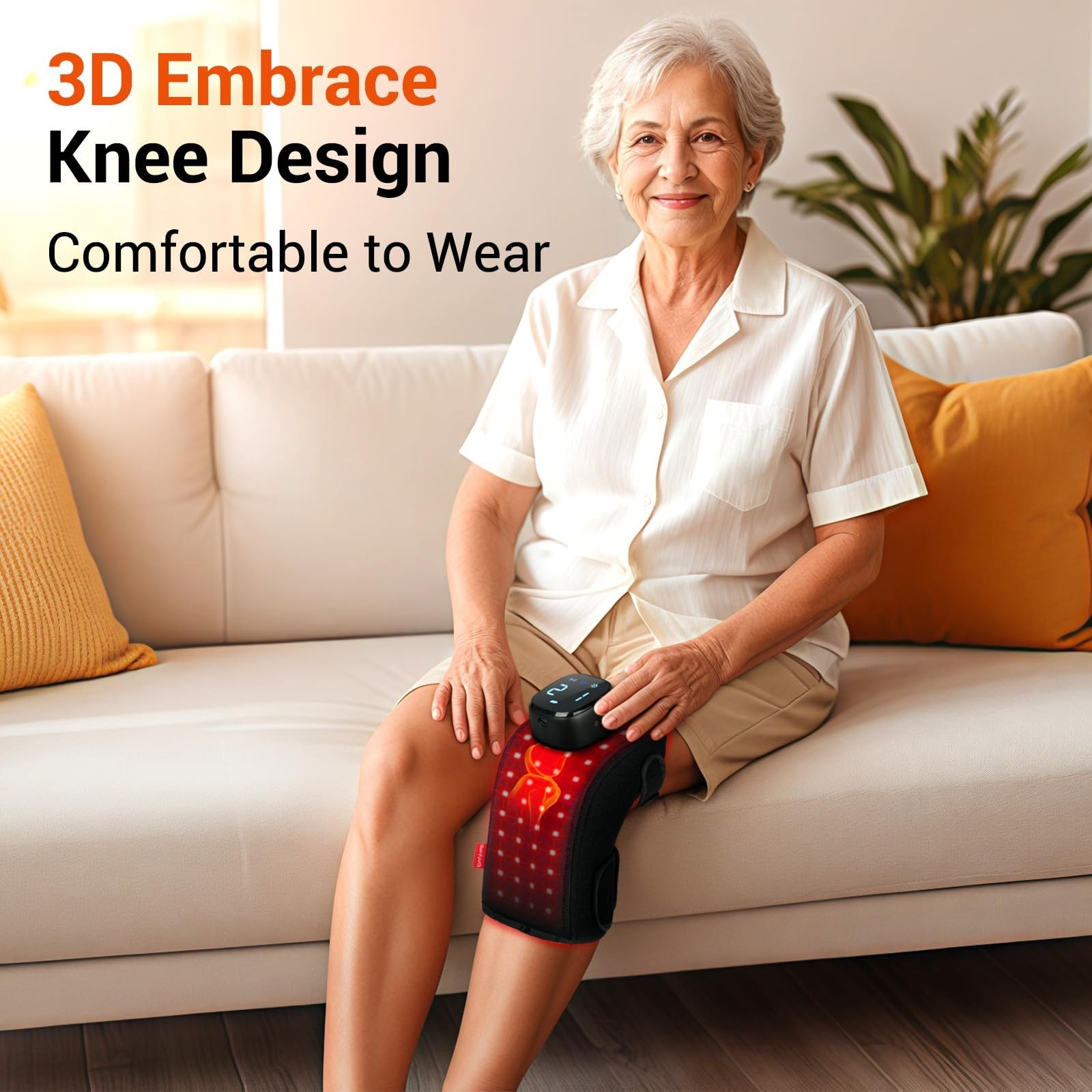 3D Red Light Therapy Knee Wrap with Vibration Massage, Cordless 5000mAh Massager