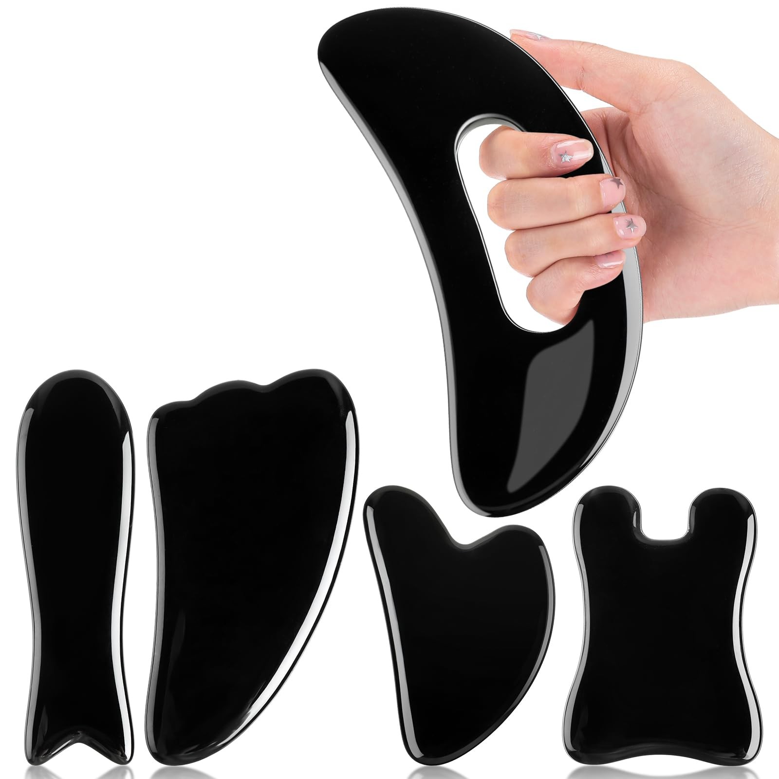 5 Pcs Gua Sha Facial Tools Set and 1 Pcs Body Gua Sha Massage Tool with Handle