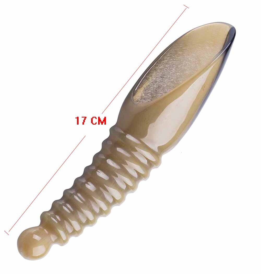 Yellow Buffalo Horn Gua Sha Scraping Board Threaded Barrel Massage Tool 6.7″