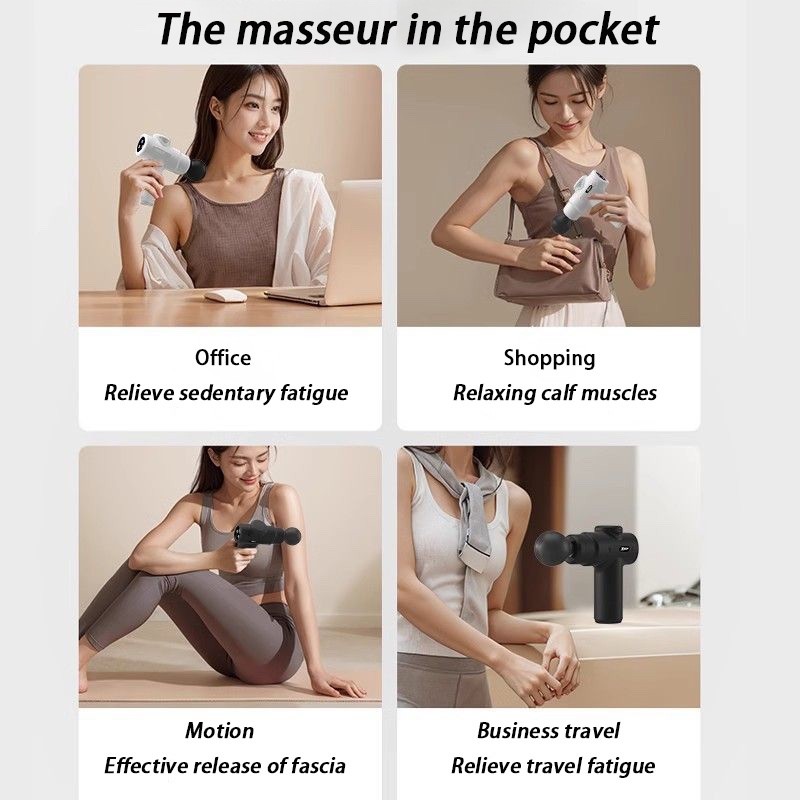 Portable Mini Massage Gun 4-Head Brushless Motor 20W Deep Tissue Speed Control