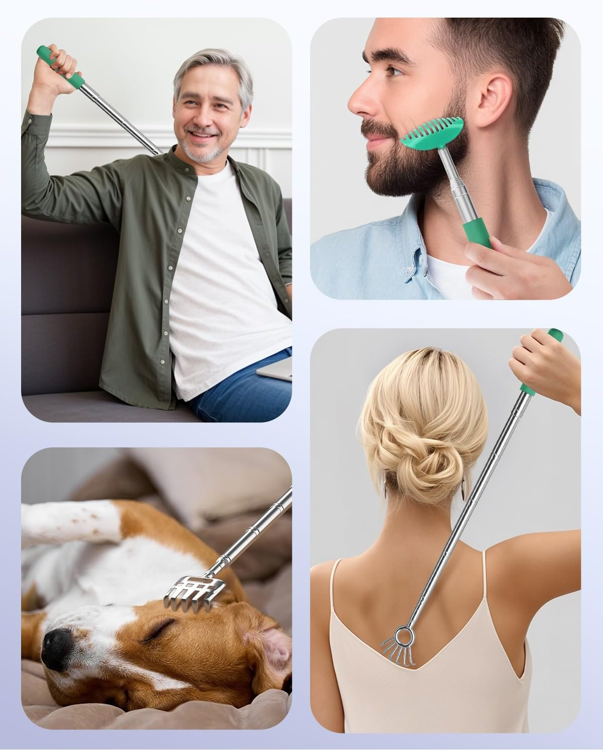 Telescoping Back Scratcher with 5Pcs Detachable Heads, Extendable Back