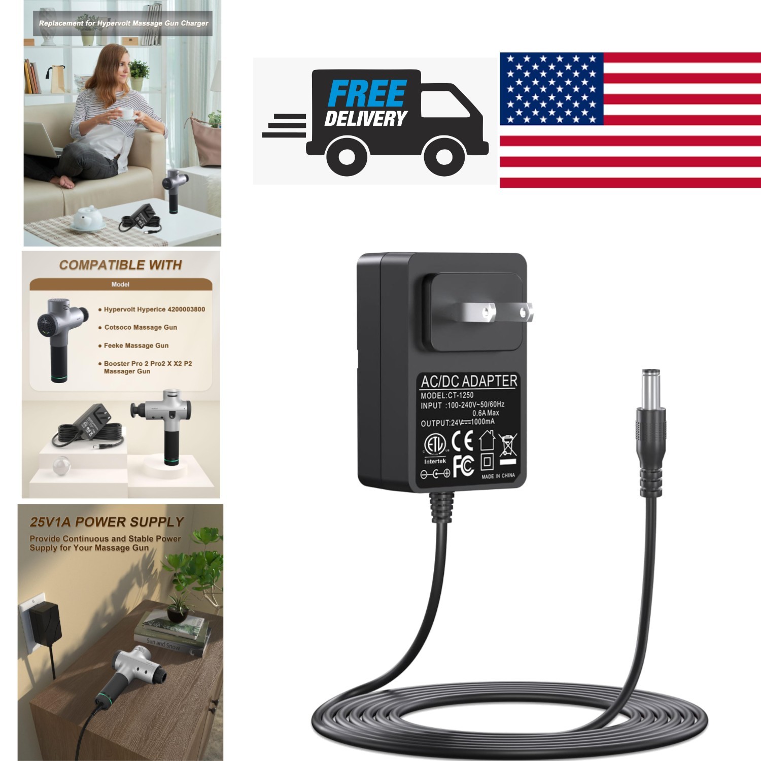 Massage Gun Charger for 24V 25.2V Compatible with Multiple Massage Devices