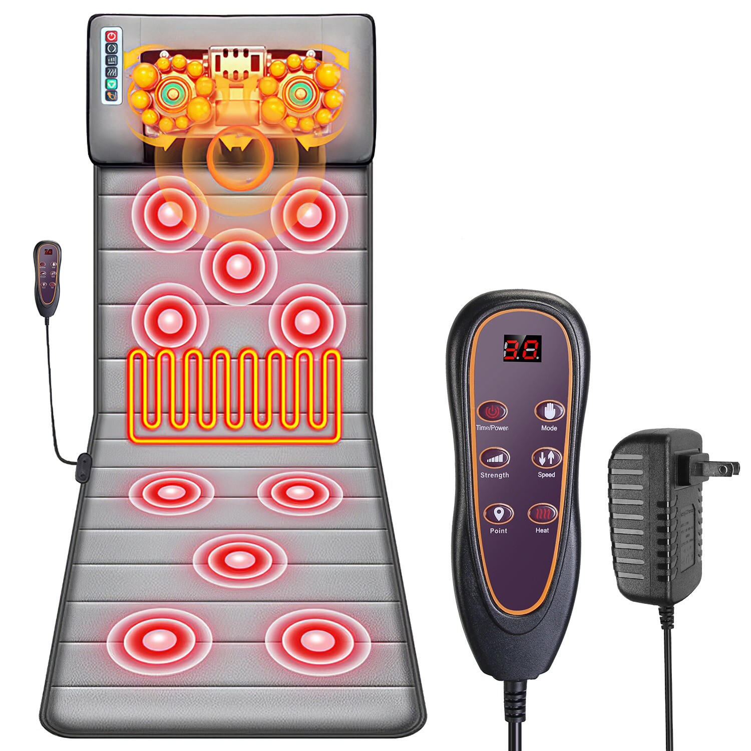 9 Speed Full Body Electric Massage Mattress Mat Heat Shiatsu Neck Massager Pad
