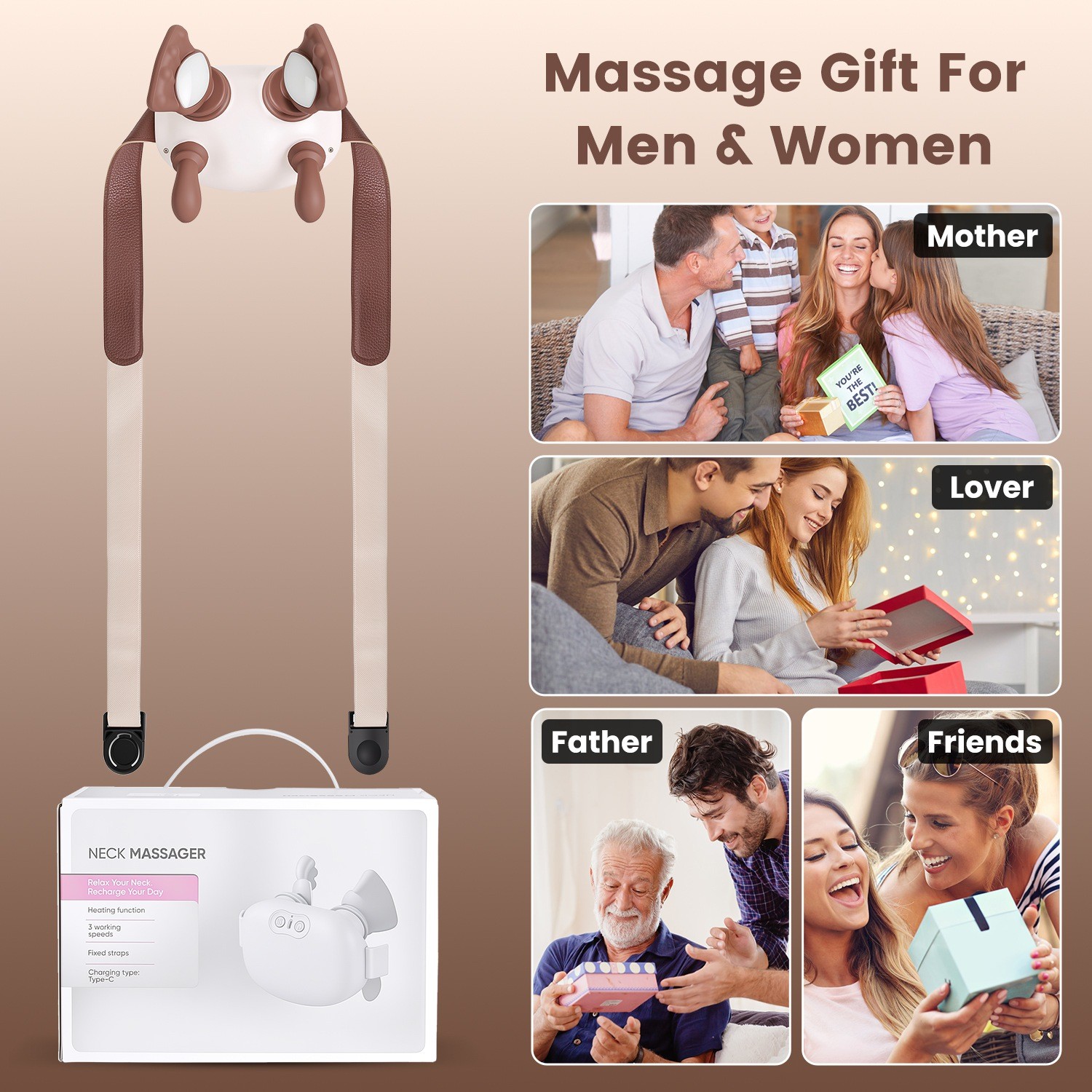 1Pc Human Like Neck Massager With Heat Cordless Neck Massager For Pain Relief De