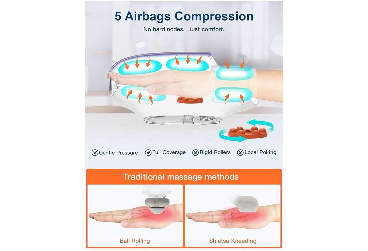 Hand Massager with Heat and Compression Full-Hand and Wrist Coverage Touchscreen