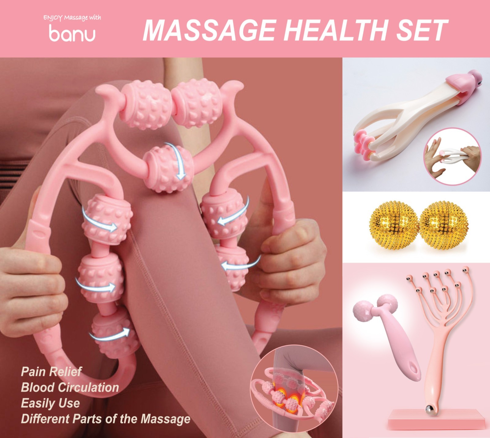 Banu 5-in-1 Body Relaxation Muscle Roller Massage Set
