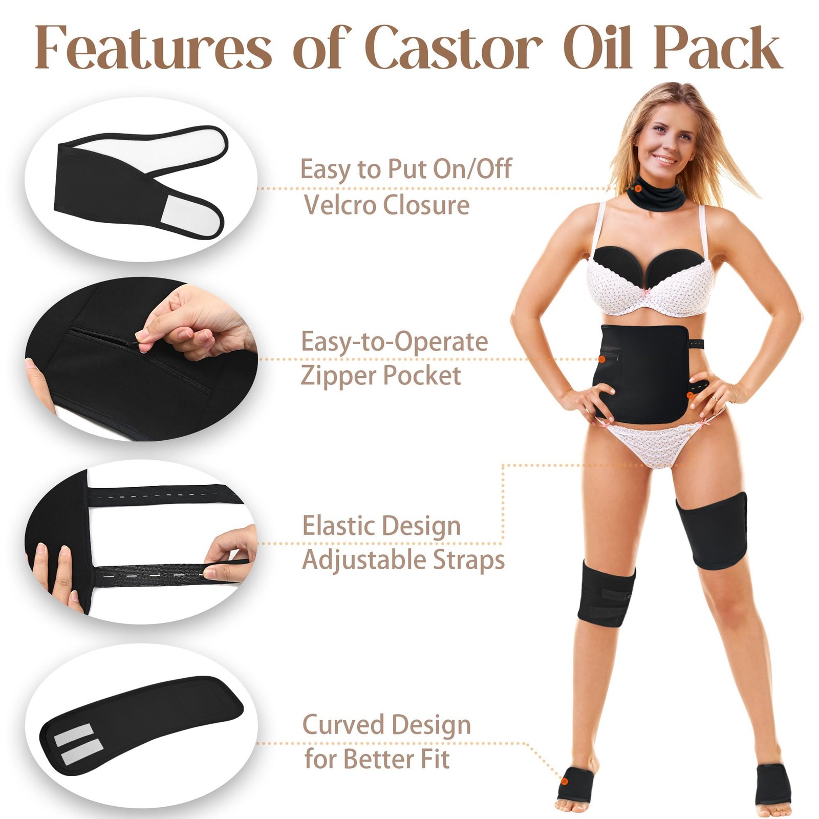 9 Pcs Castor Oil Pack Wrap Organic Cotton for Stomach Liver Detox Belly Feet …