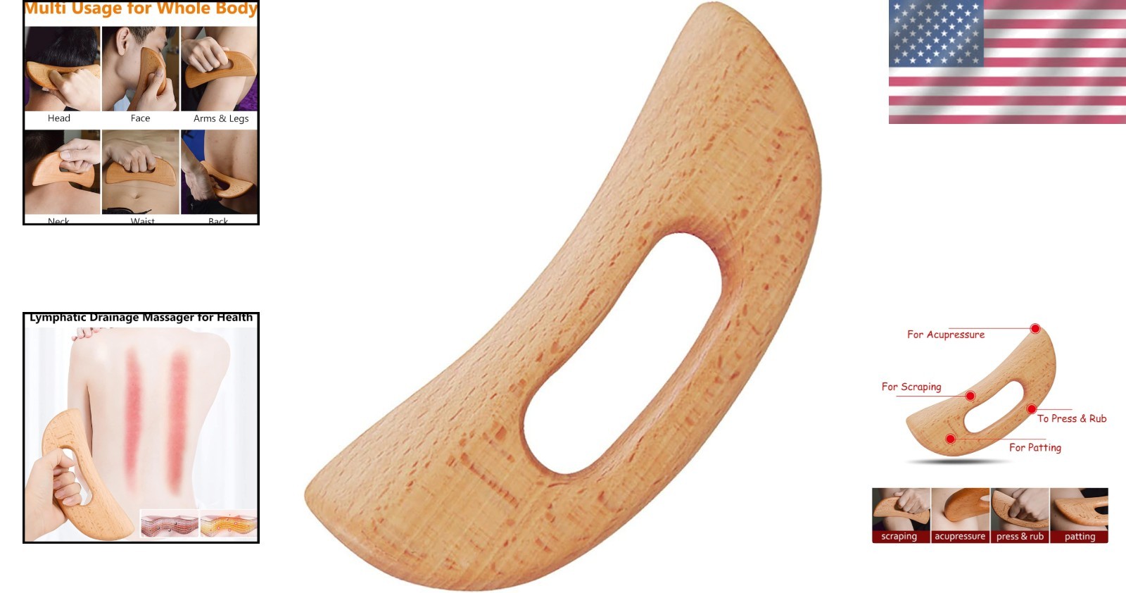 Natural Wooden Body Gua Sha Tool for Effective Muscle Relaxation & Stress Relief