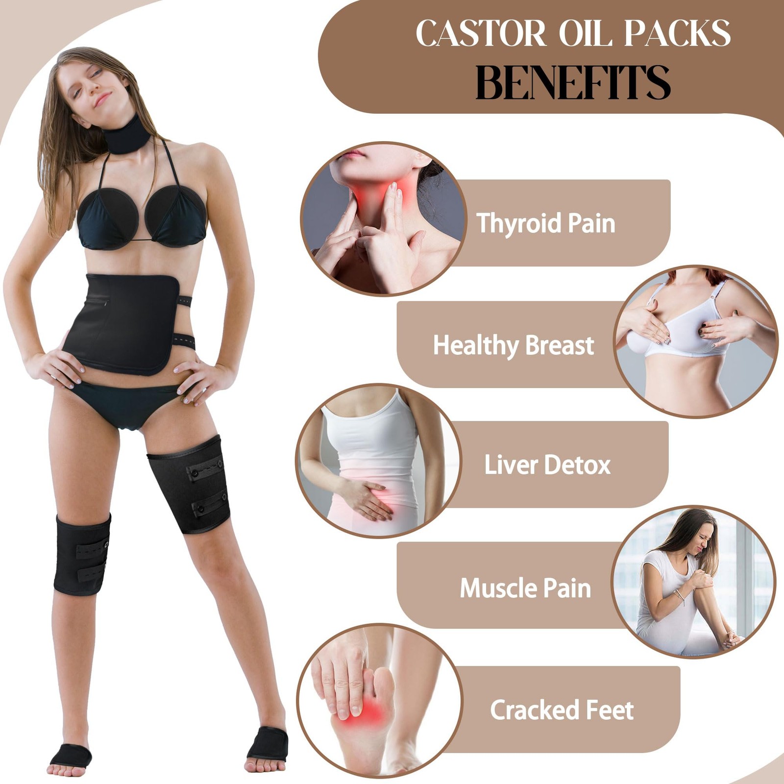 9 Pcs Castor Oil Pack Wrap Organic Cotton for Stomach Liver Detox Belly Feet …
