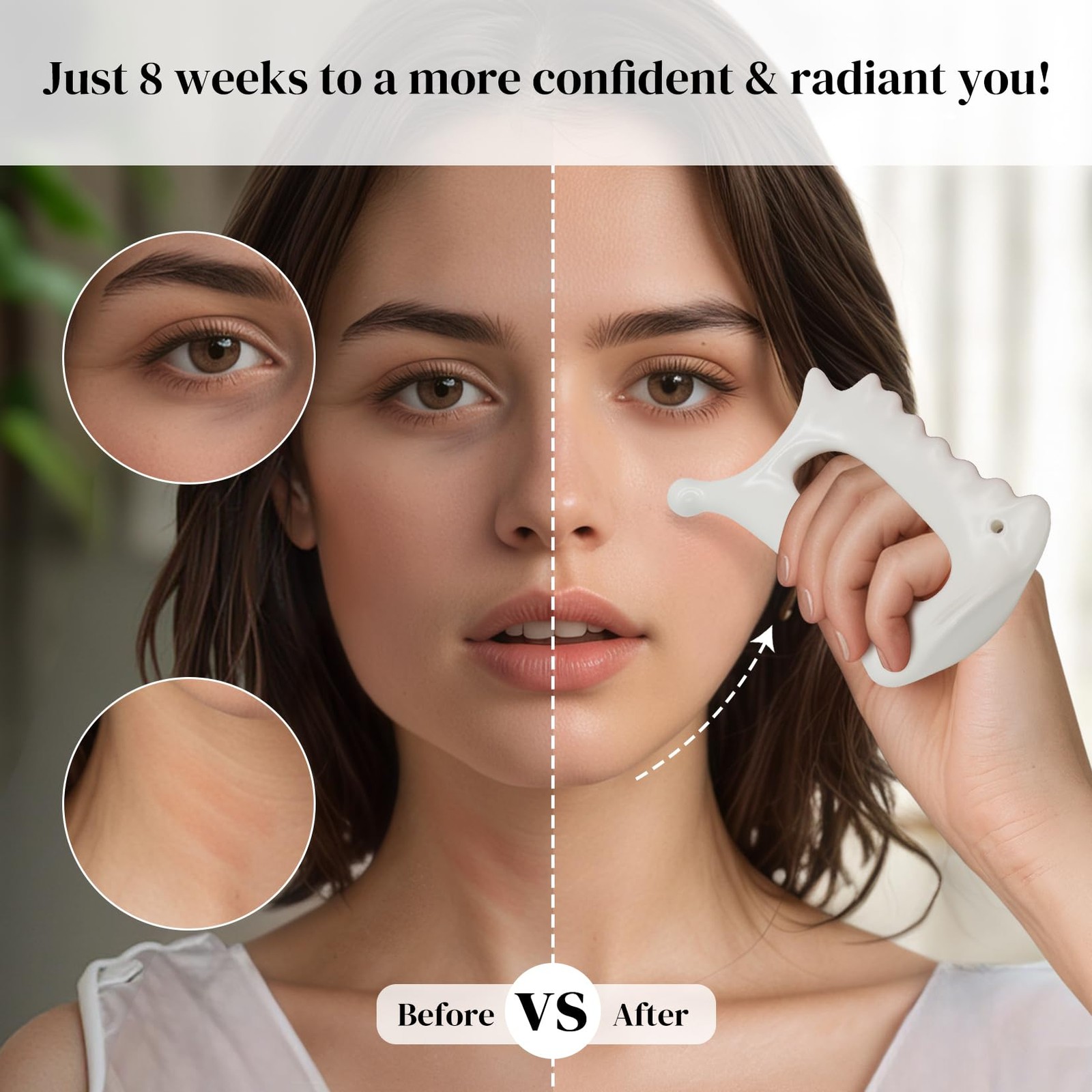 Roythric Upgraded 6-in-1 Ceramic Gua Sha Tool for Face & Body, Matte White