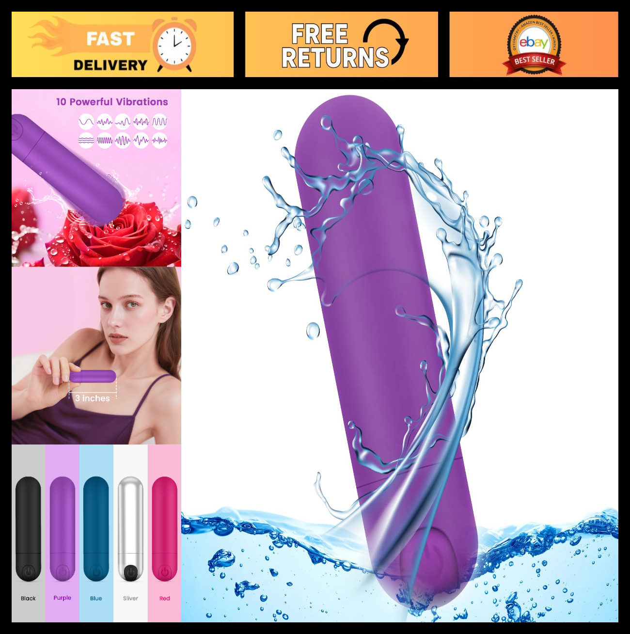 Waterproof Mini Massager – Rechargeable, 10 Vibration Settings, Portable & Compa