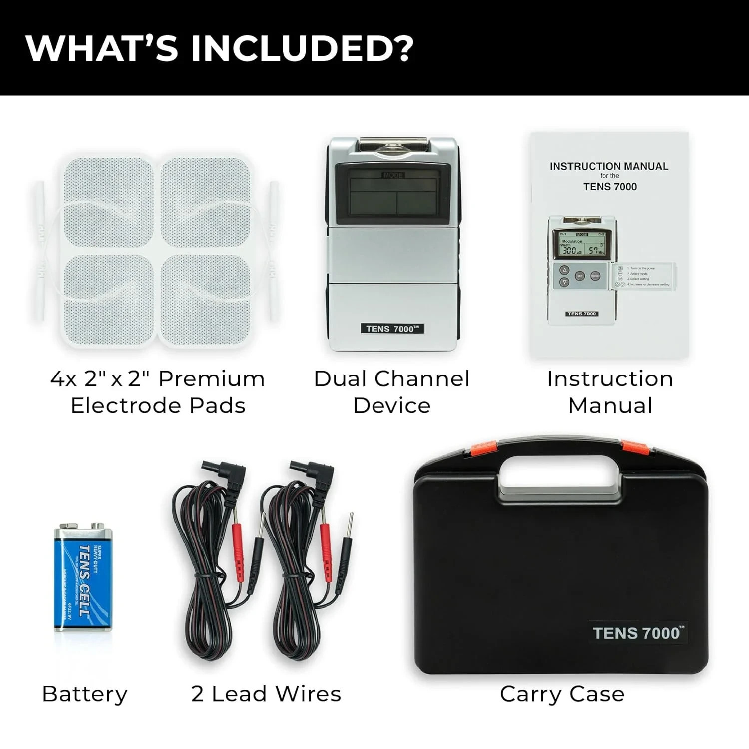 TENS 7000 2nd Edition Digital TENS Unit + Full Kit Accessories for Pain Relief