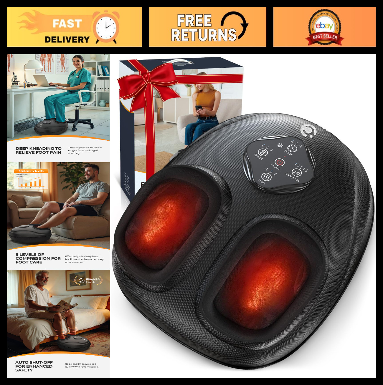 Upgraded Foot Massager with Heat – Shiatsu Kneading & Compression for Pain Relie