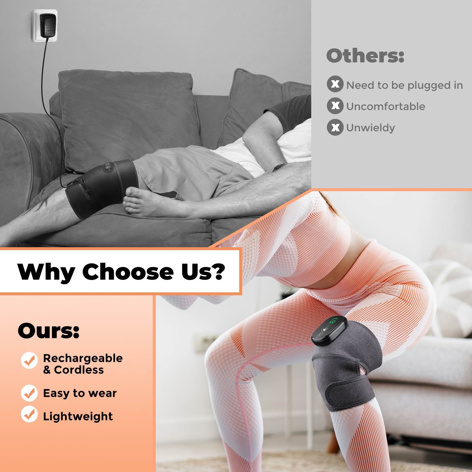 3in1 Cordless Heated Vibration Massager Knee, Shoulder, Elbow Joint Pain Relief