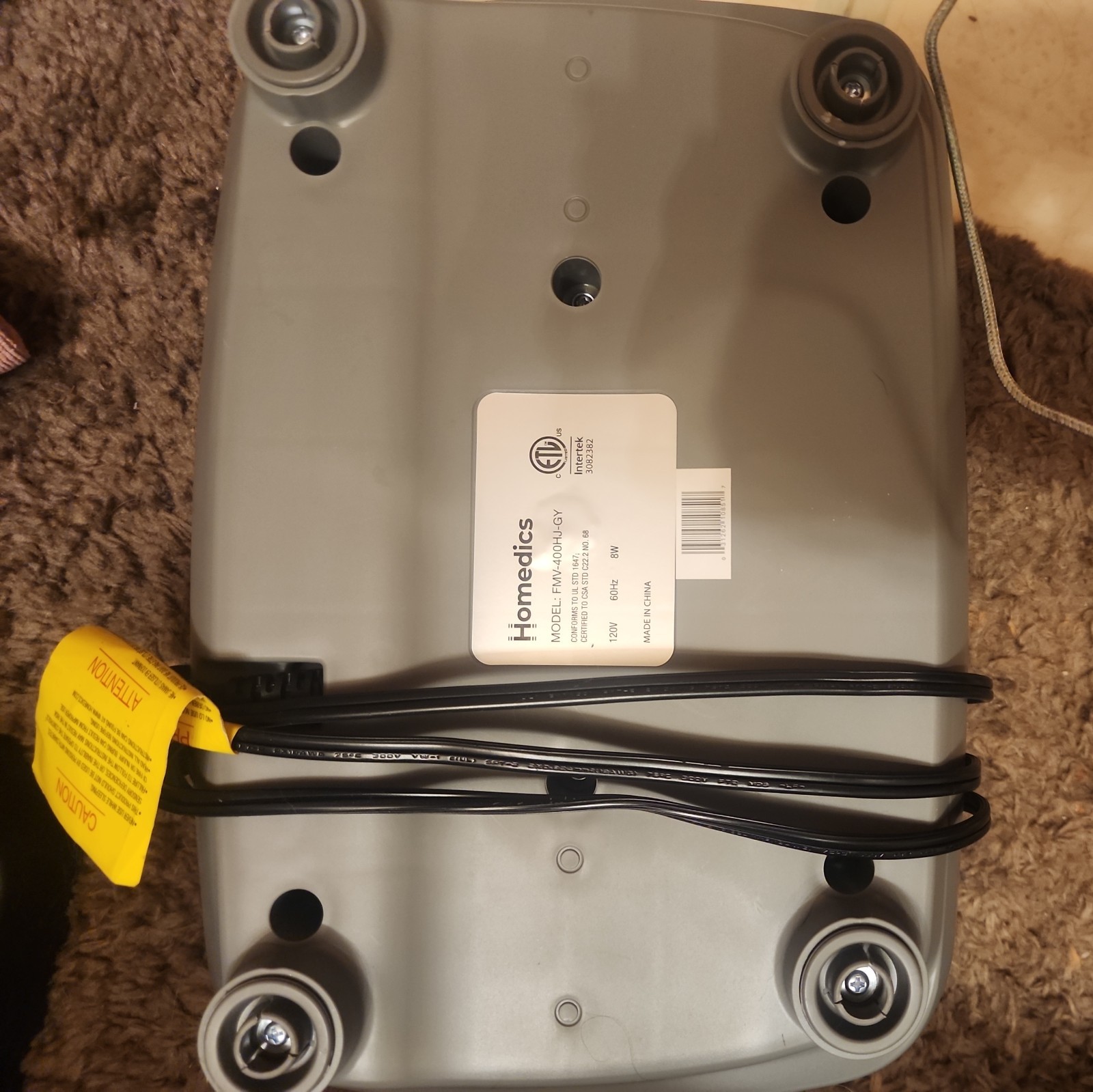 HOMEDICS MODEL FMV-400H 120V 60HZ 8W FOOT MASSAGER