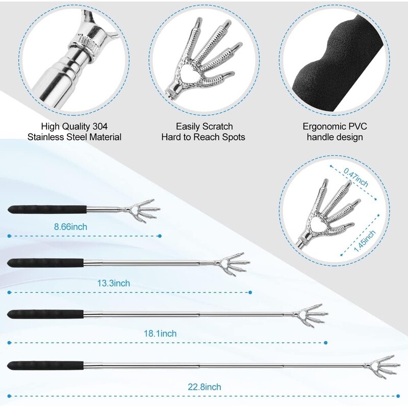 3 Pack Telescoping Back Scratcher Metal W/ Rubber Handles Massage Gift New