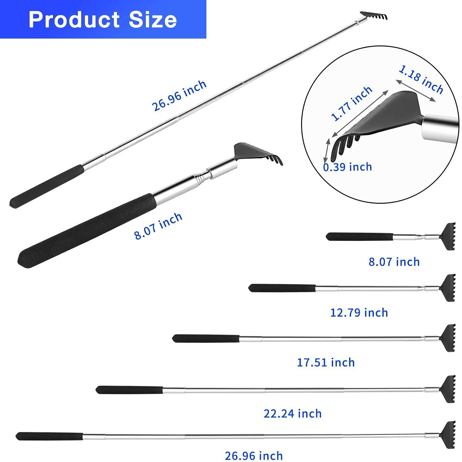 2 Pack Portable Extendable Back Scratcher, Stainless Steel Telescoping Back Scra