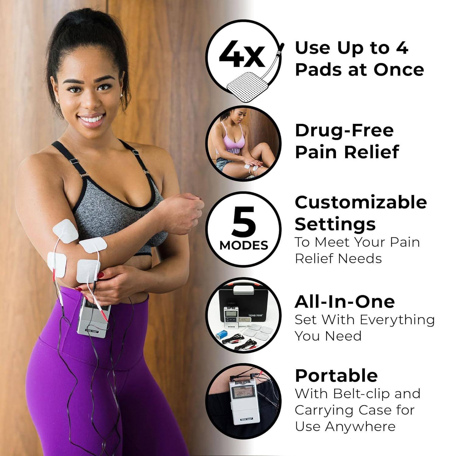 TENS 7000 Digital TENS Unit with Accessories – Muscle Stimulator Machine for Bac