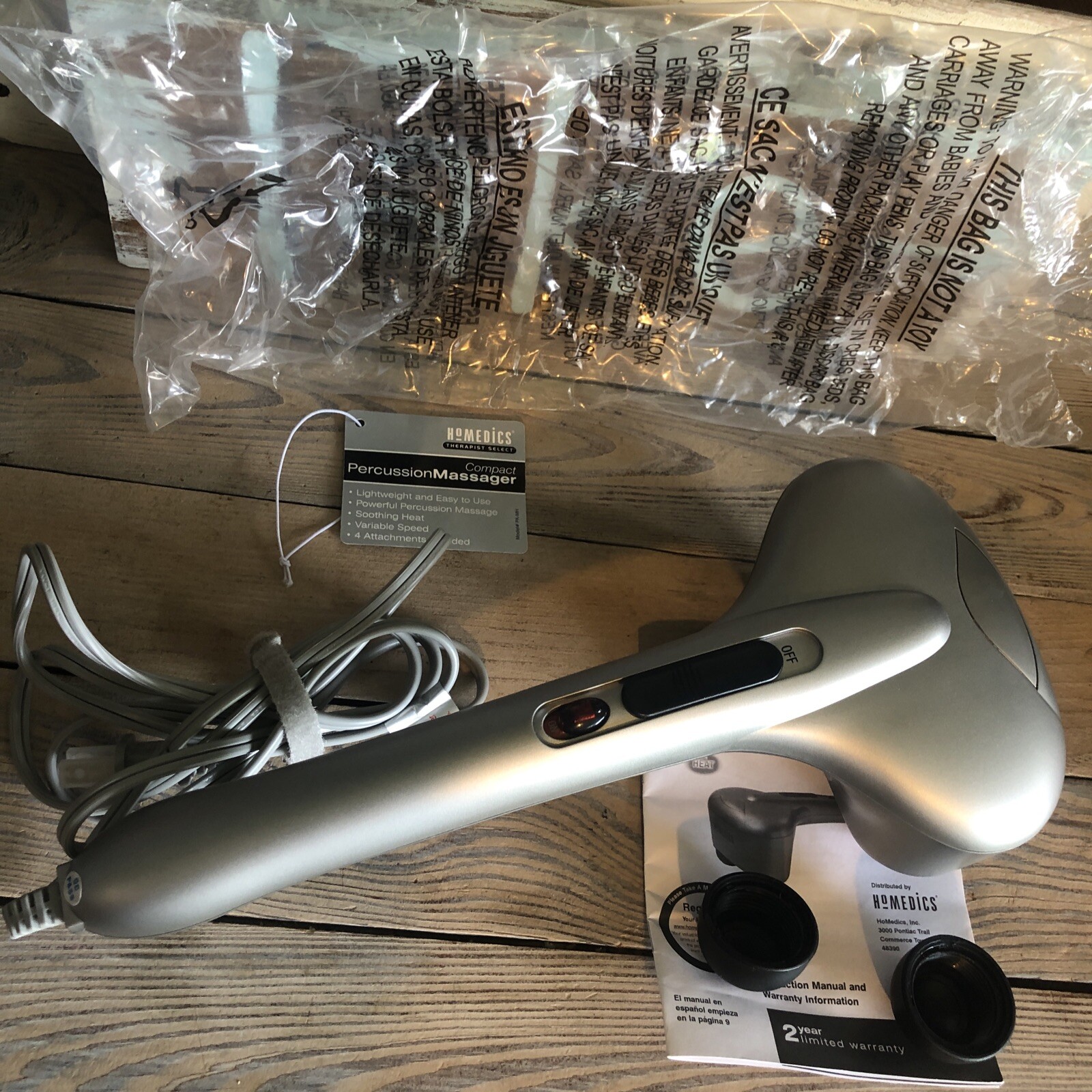HoMedics PA-MH-THP Compact Handheld Electric Full Body Massager with Heat Clean