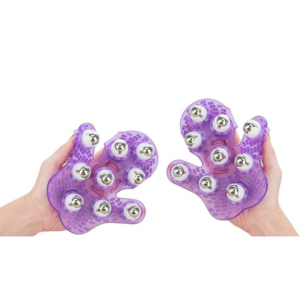 2PK Purple Palm Shaped Roller Balls Massager Glove Full Body Massage