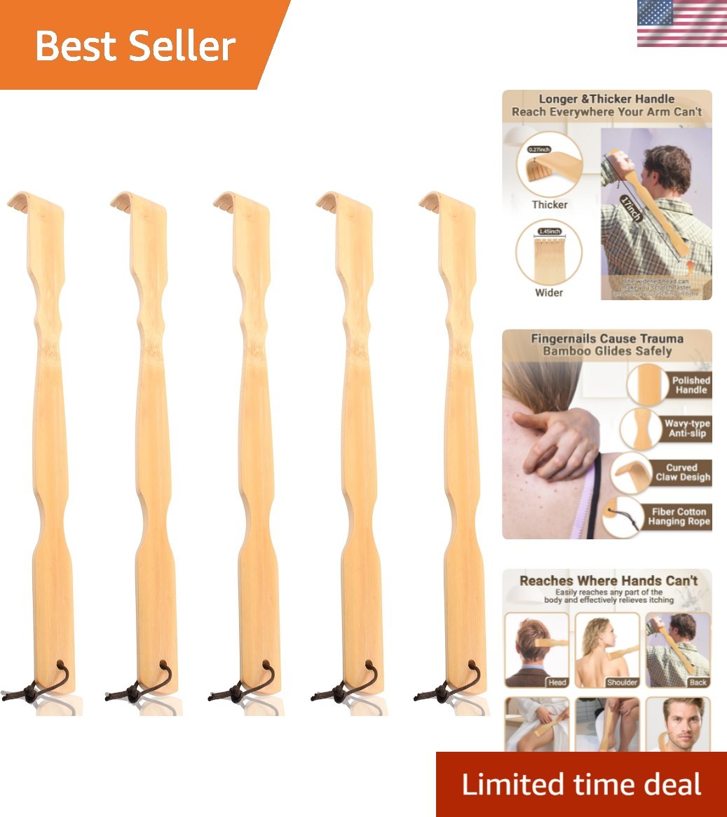 Wooden Bamboo Back Scratcher, 17″ Natural Handmade Back-Scratchers for Men an…