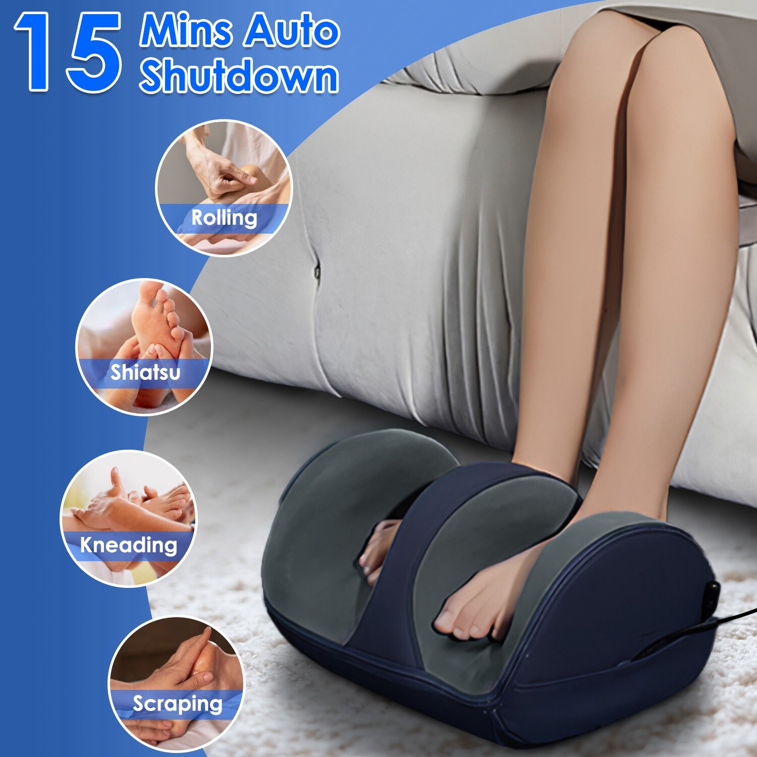 Electric Shiatsu Arm Legs Foot Massager Machine with Controller Heat Therapy