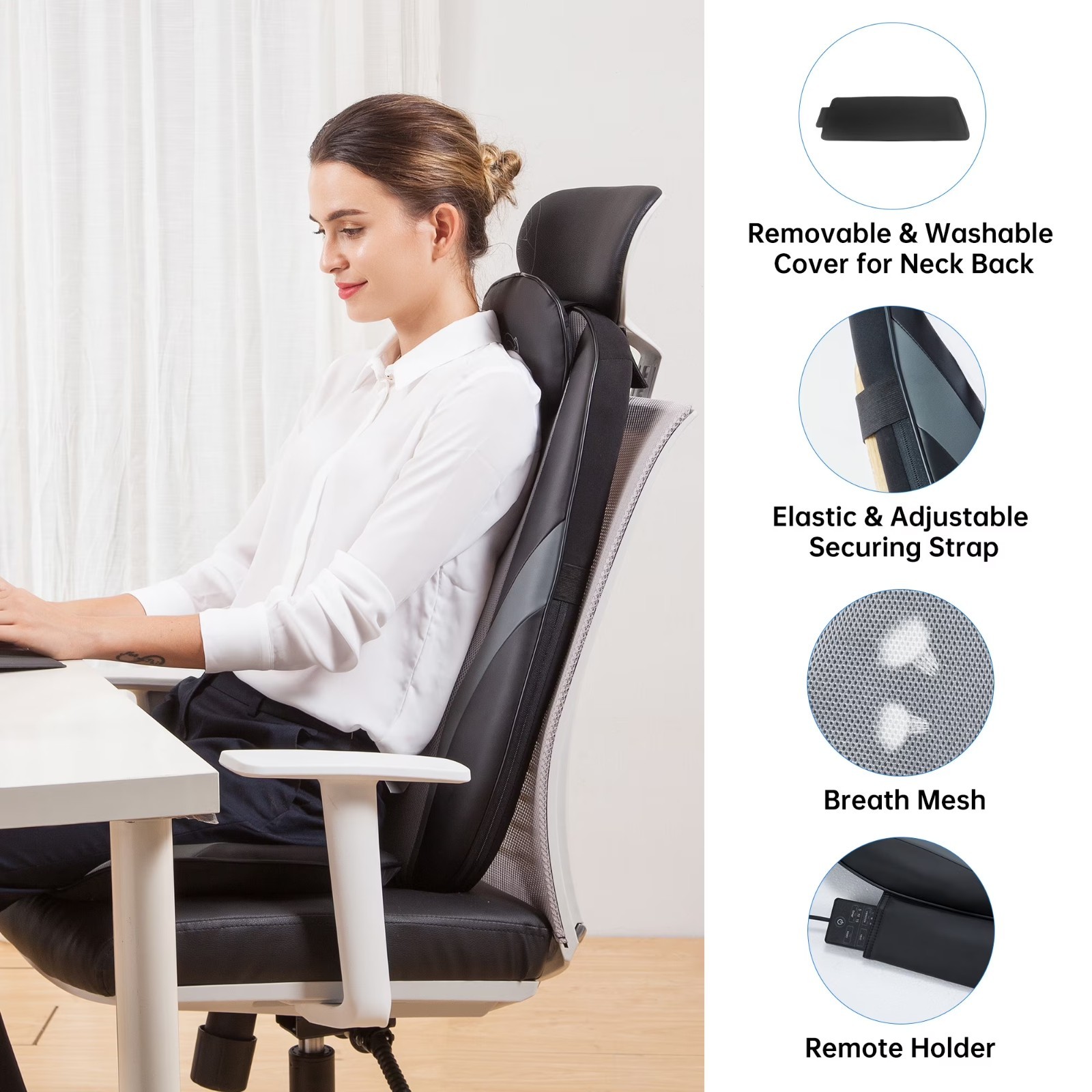 Deep Kneading Heated Back Massager for Full Back Muscle Comfort