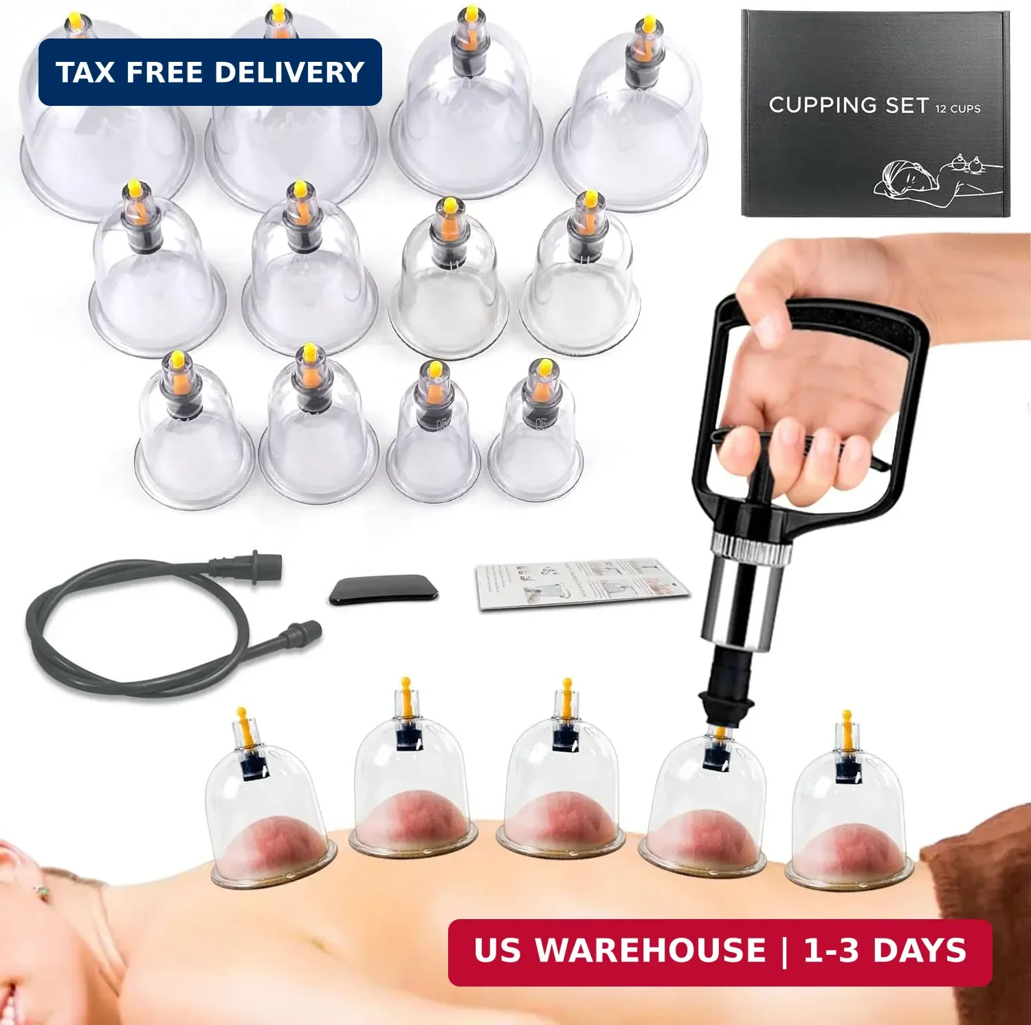 Cupping Kit for Massage Therapy Set with Pump 12 Massage Cups for Cellulite Redu