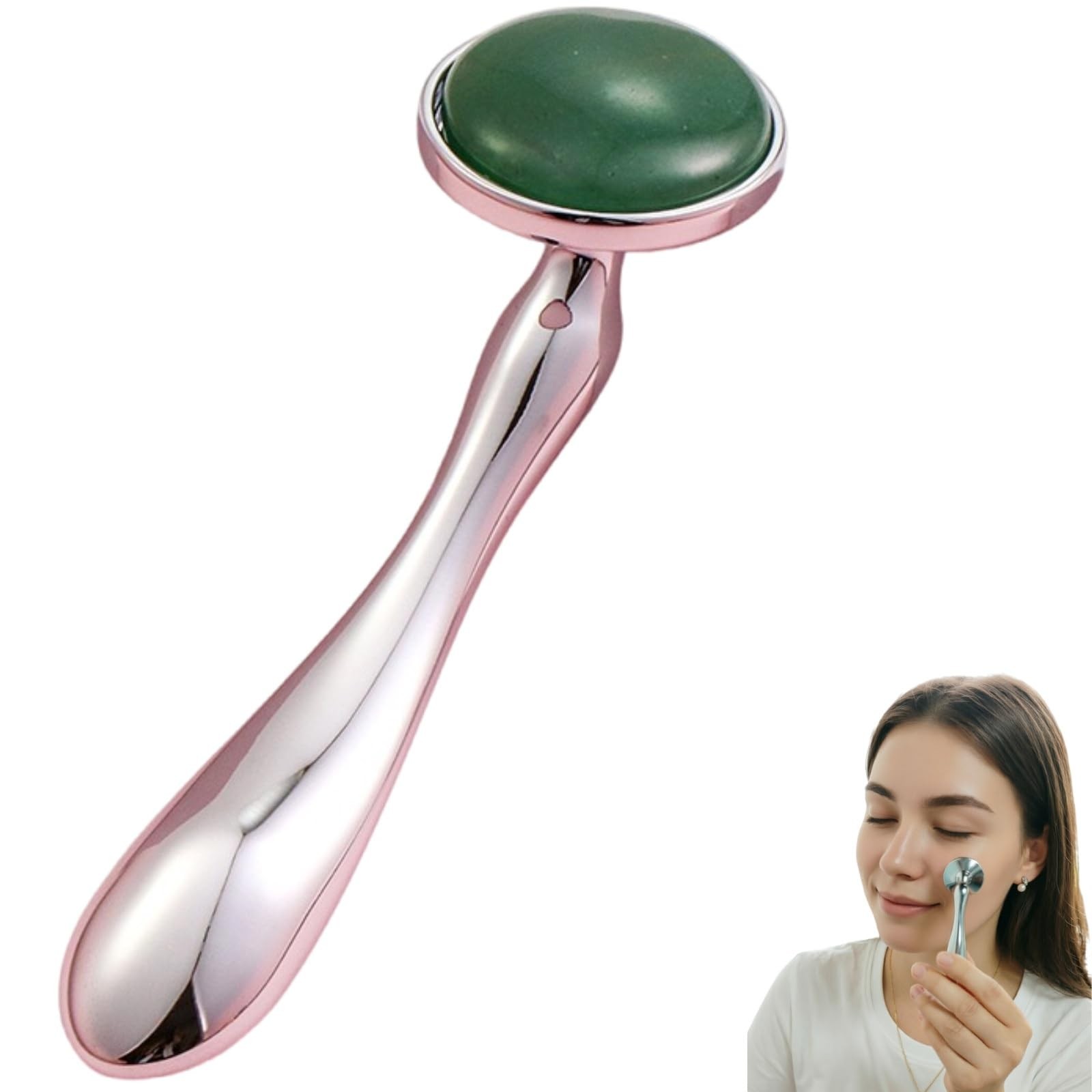 Jade Massager, Natural Green Jade Round Head Ice Roller, Alloy Handle, Eye & …