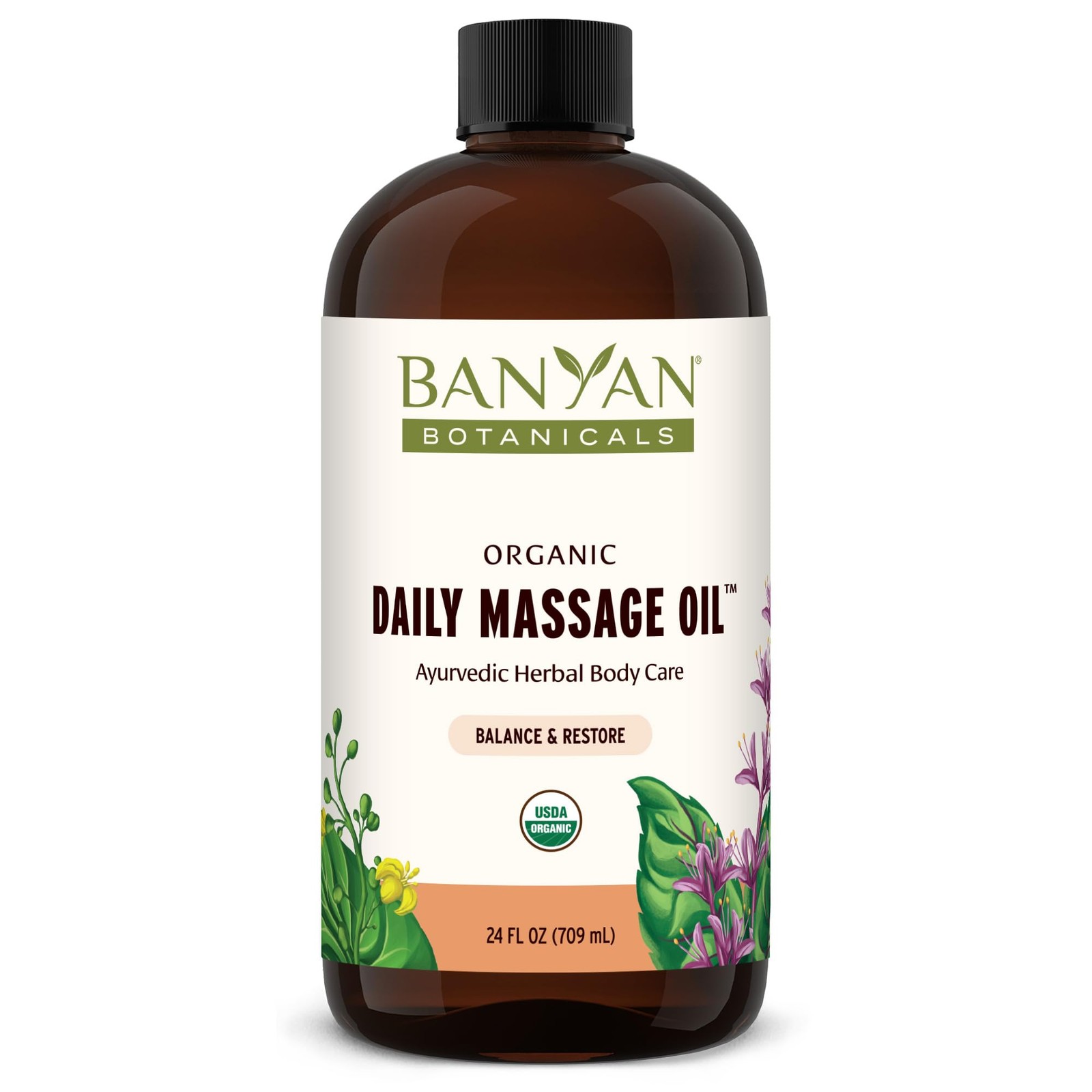 Banyan Botanicals Daily Massage Oil – 24 Fl Oz (Pack of 1), Natural Color