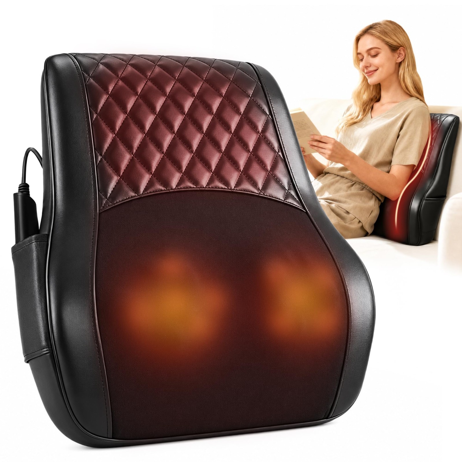 Heated Back Massager Pillow for Pain Relief – Deep Tissue Shiatsu, 3 Modes & Int