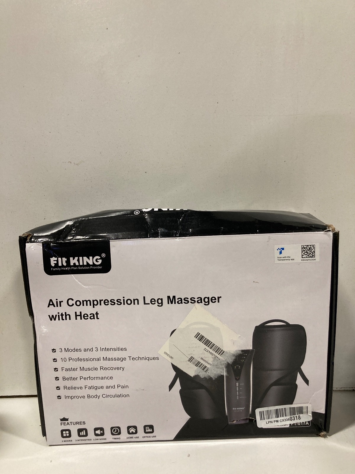 Fit King Air Compression Leg Massager, 2 Modes & 3 Intensities, FT-009A