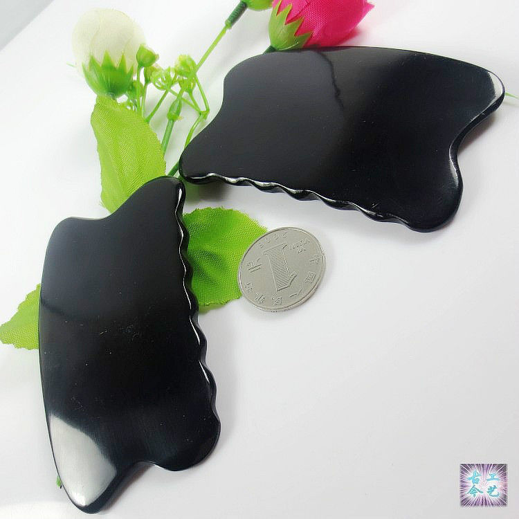 Natural Black Buffalo Horn Gua Sha Tool Wave Shape Comb Guasha Head Massage Tool