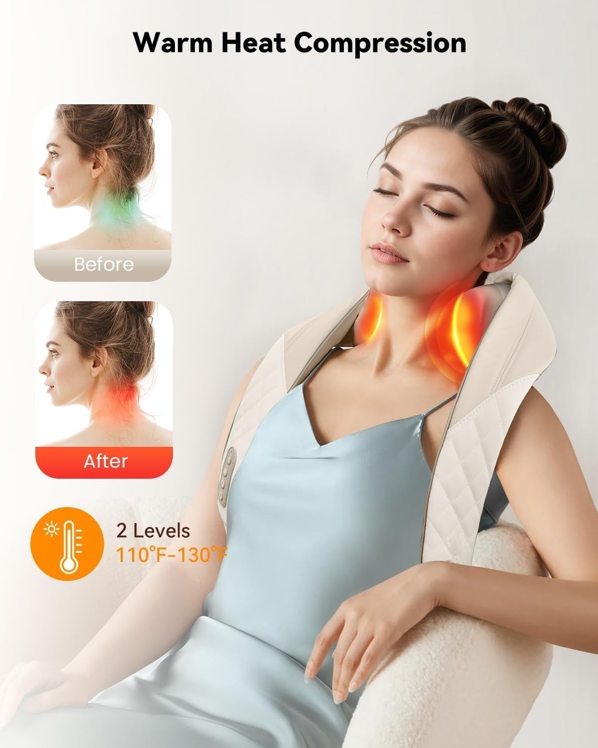 Masajeador de cuello inalámbrico con calor, almohada Shiatsu para la espalda NEW