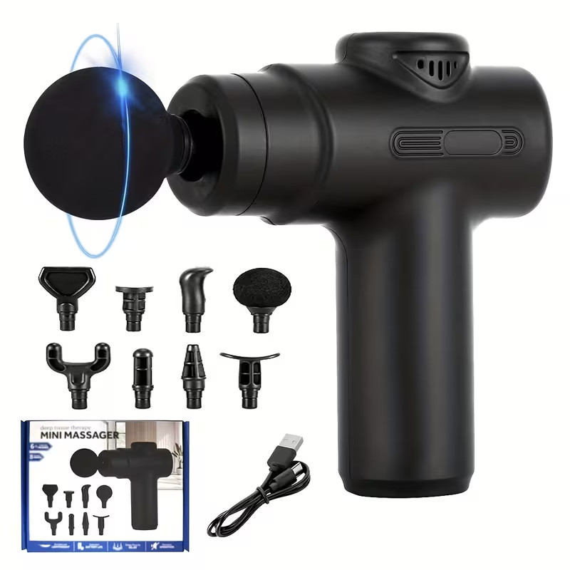 Portable Fascia Gun Massage Gun Electric Muscle Massager 6-Speed 8 Heads