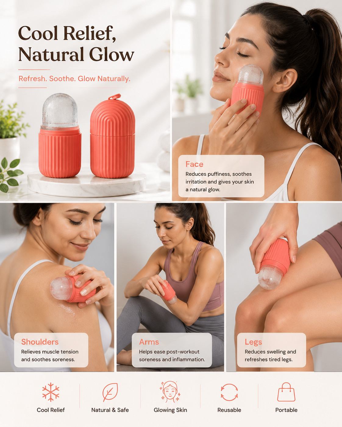 Reusable Ice Roller for Face Eyes Cooling Facial Massage Beauty Skin Care Tool