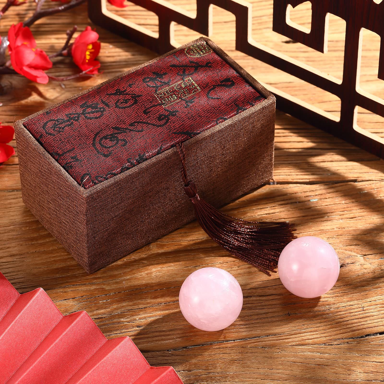 2 Pcs 1.4″ Chinese Health Exercise Stress Baoding Balls Rose Quartz Pink Mass…