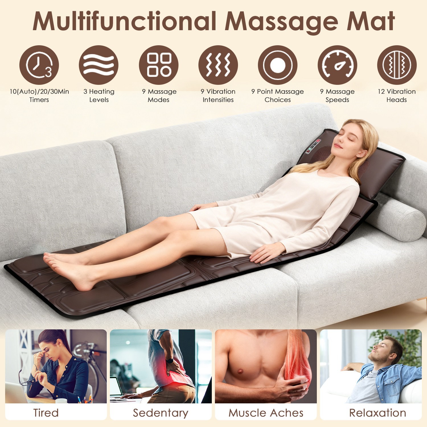 PU Leather Full Body Massage Mat Complete with Shiatsu for Reclining Chair