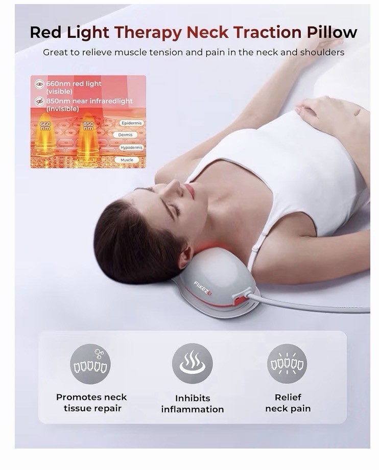 Heated Neck Stretcher with Red Light Therapy, Wireless Cervical Traction Device