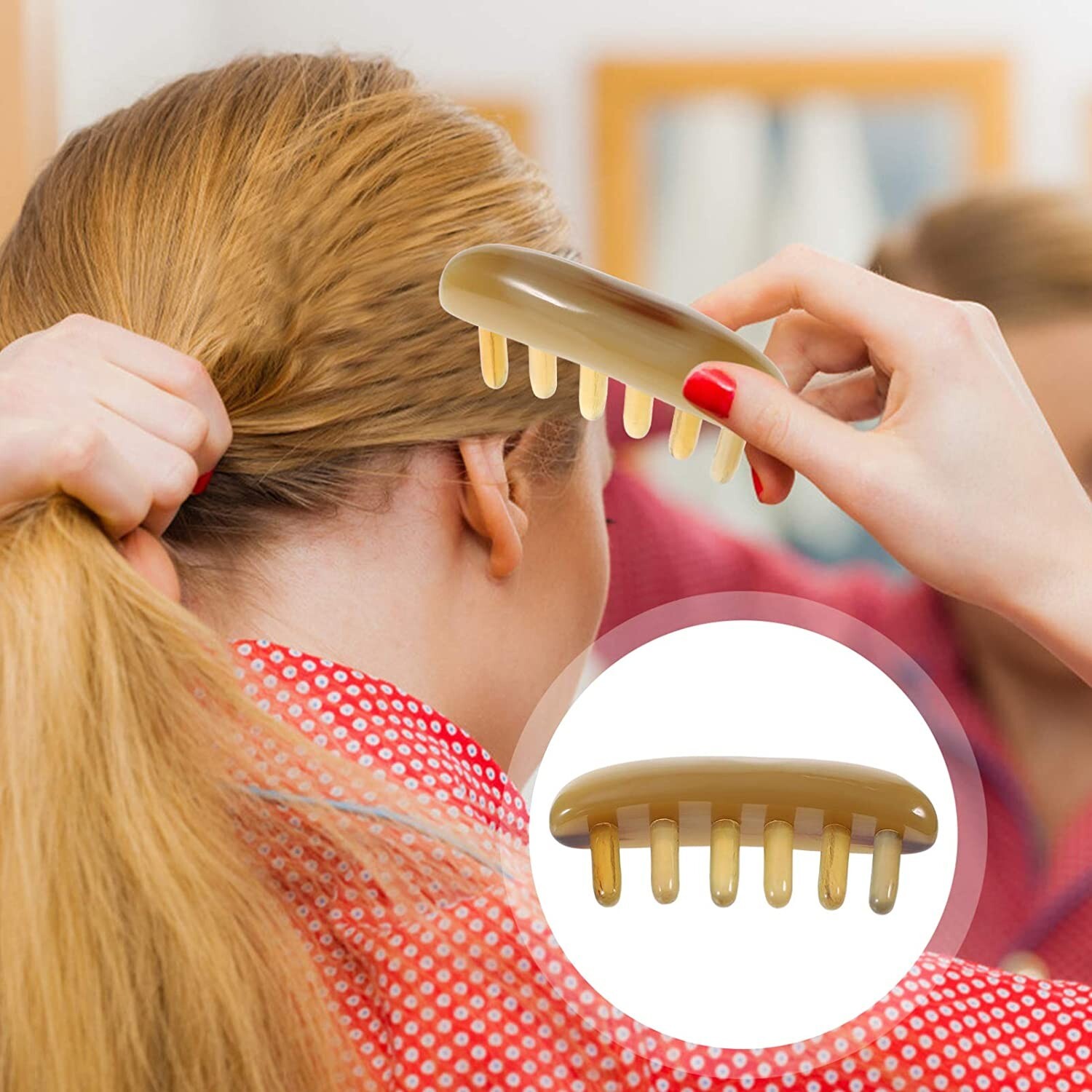 Yellow Buffalo Gua Sha Scraping Massage Comb Board 6 Teeth 3.9 in