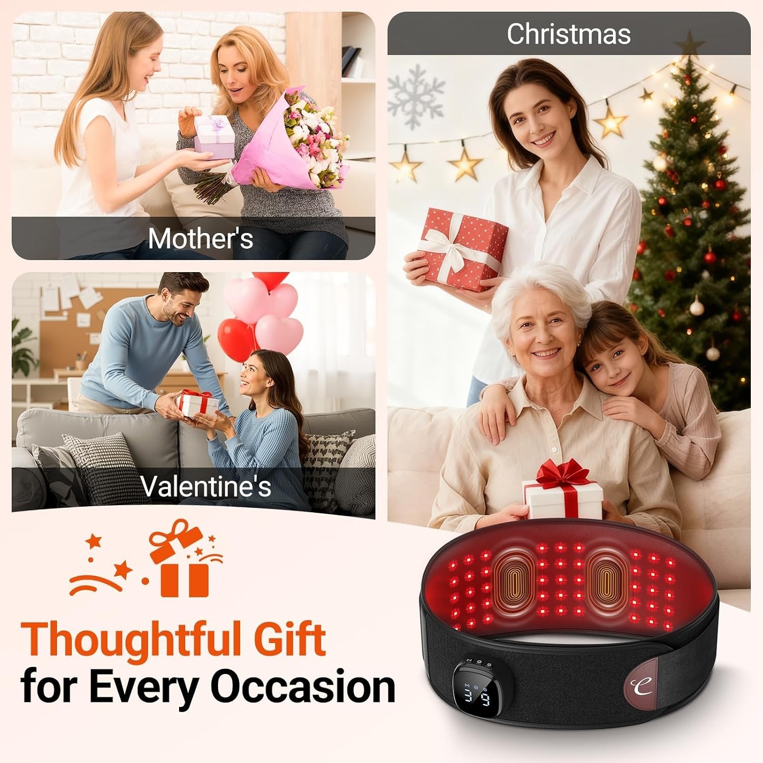 Cordless Red Light Therapy Massage Belt with Vibration for Back, Wearable Nea…