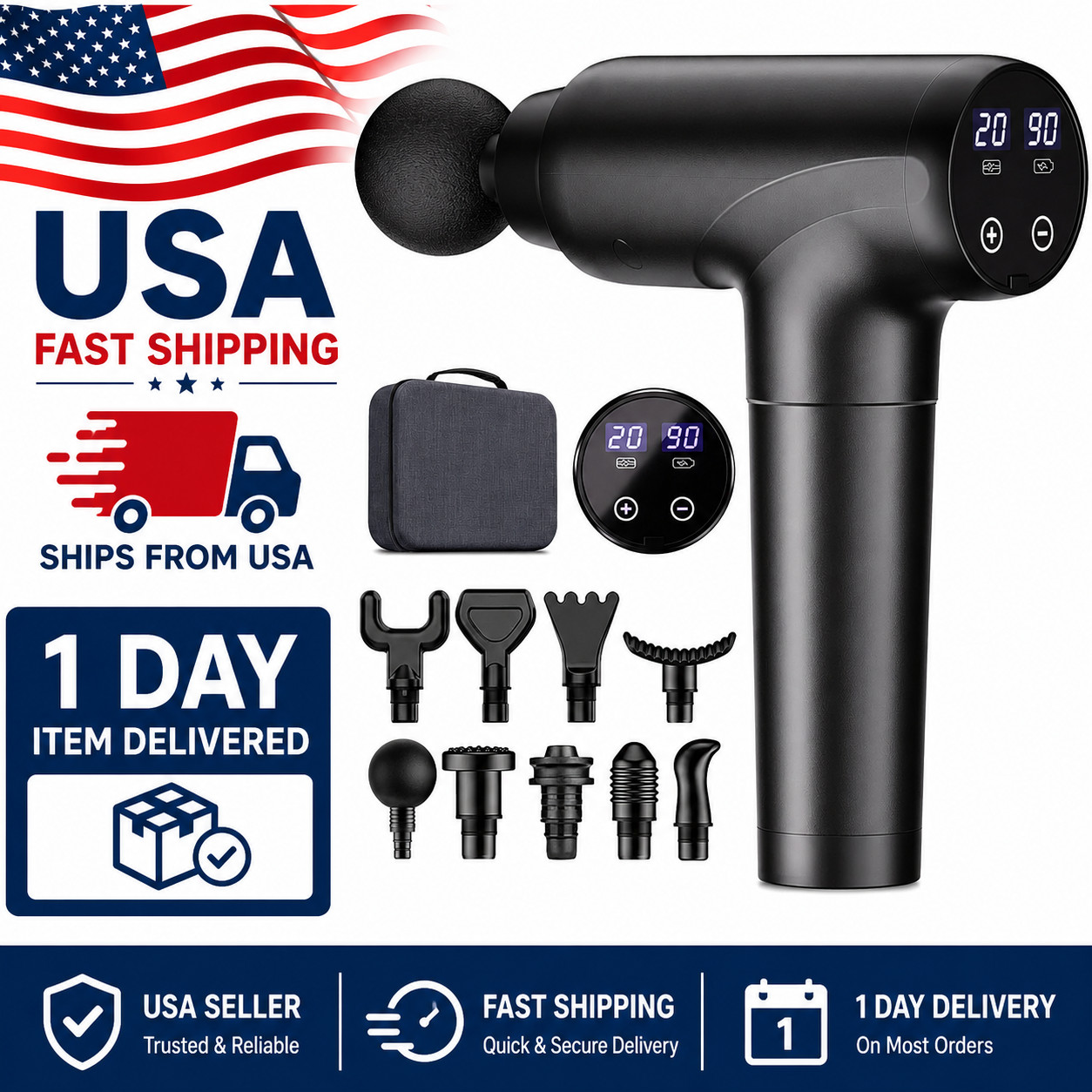 Massage Gun Deep Tissue, Muscle Massage Gun with 9 Attachment Heads 20 Speeds