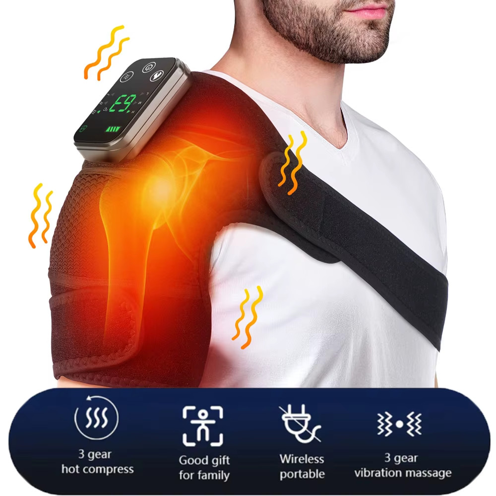 Electric Heated Shoulder Massager Wrap Rechargeable Vibration Brace Pain Relief