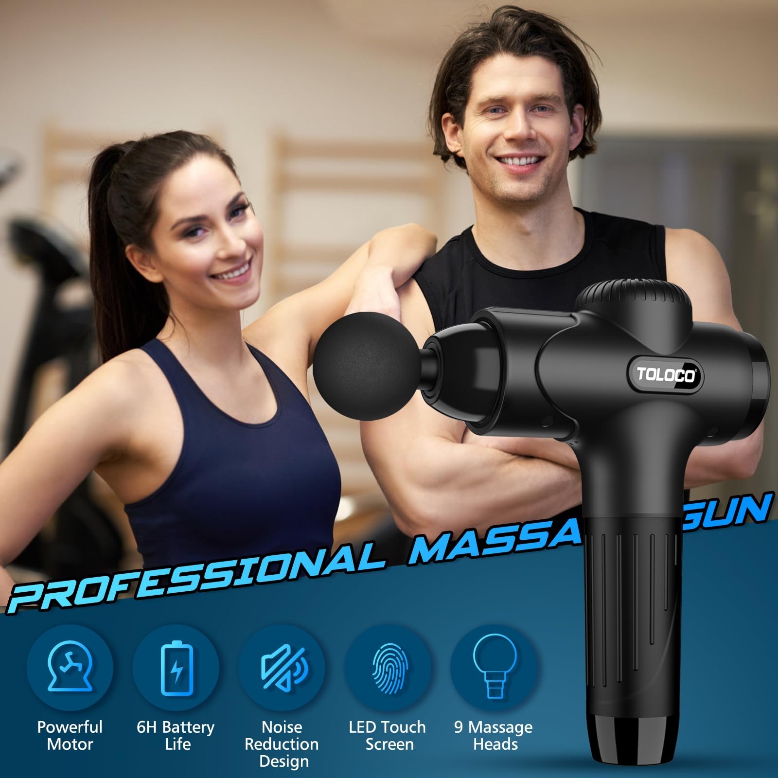 Toloco Massage Gun Deep Tissue Percussion Massage Gun 10 Replacement Heads